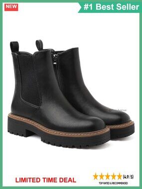 Chelsea Ankle Boots Square Toe Chunky Slip-On Booties
